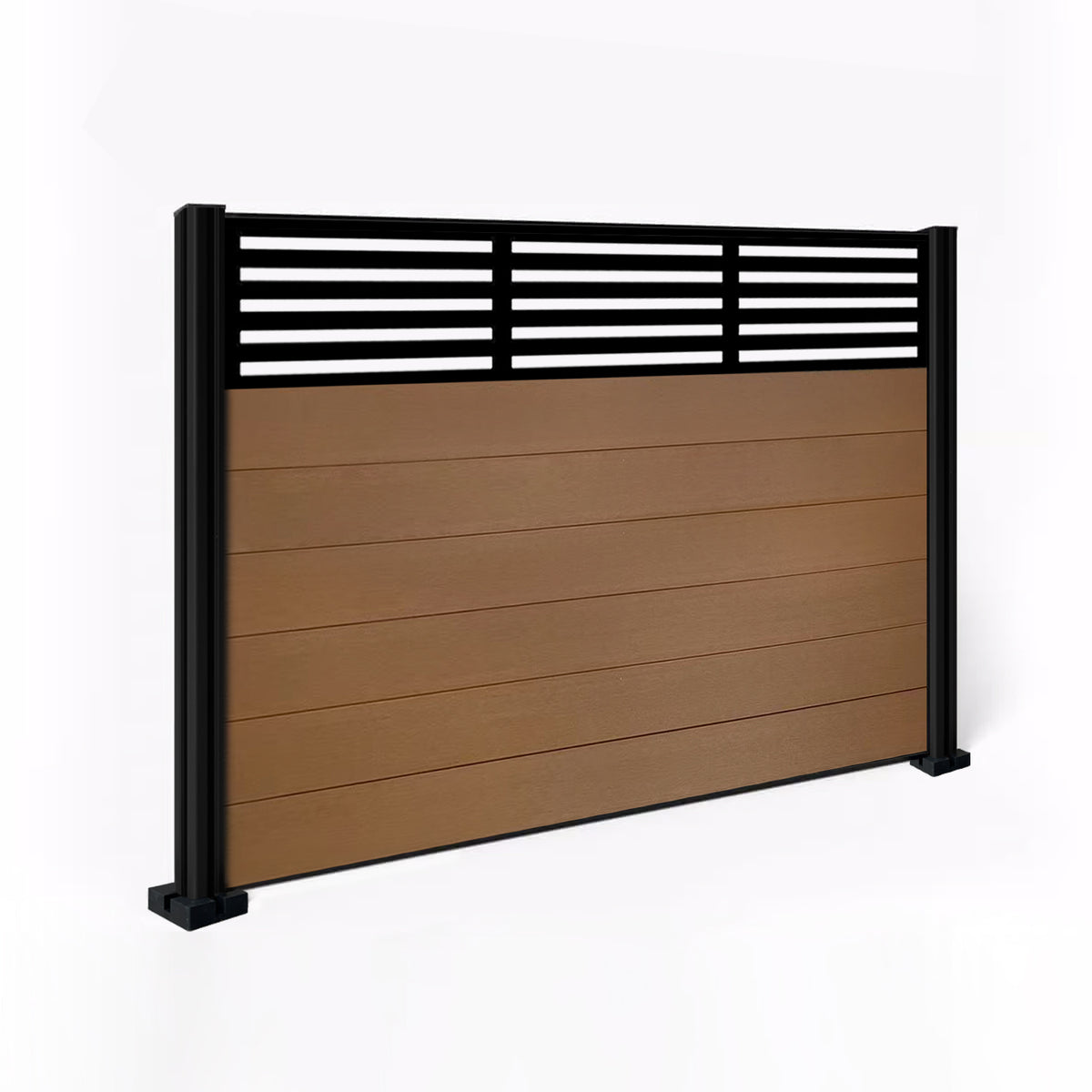 EasyComposite 4ft Composite Fence Panel & Aluminium Post Fitted Above Ground - Golden Teak Boards & Slat Topper Trellis