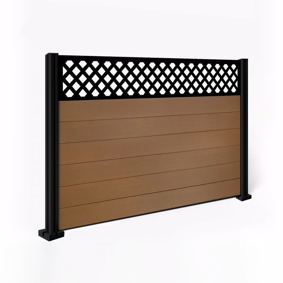 EasyComposite 4ft Composite Fence Panel & Aluminium Post Fitted Above Ground - Golden Teak Boards & Wave Topper Trellis