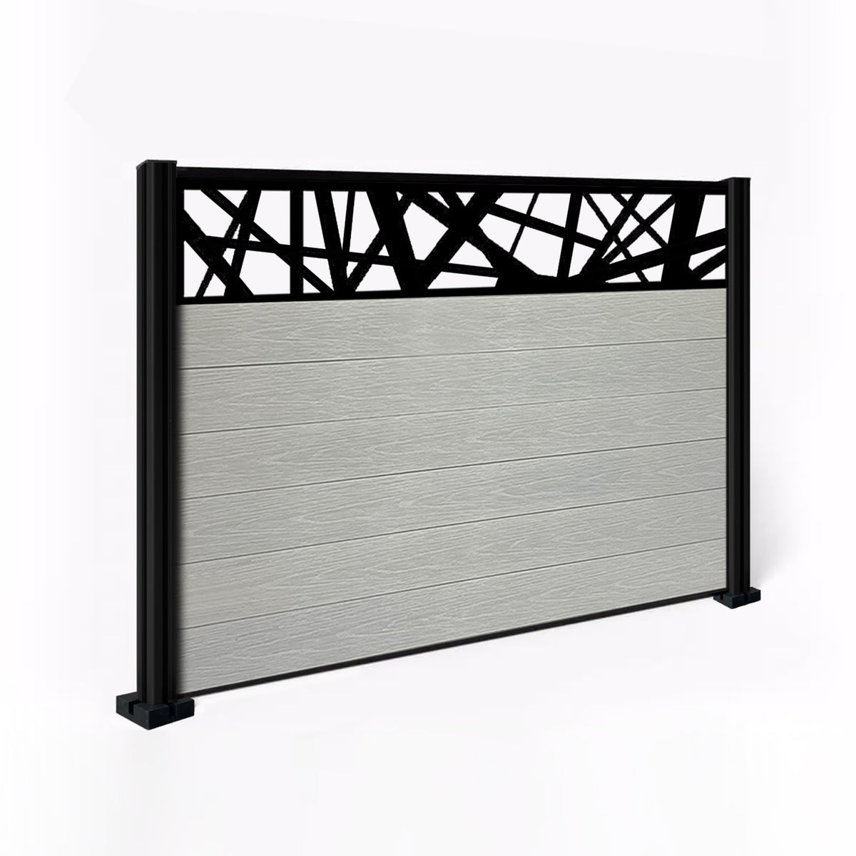 EasyComposite 4ft Composite Fence Panel & Aluminium Post Fitted Above Ground - Light Grey Boards & Laser Topper Trellis