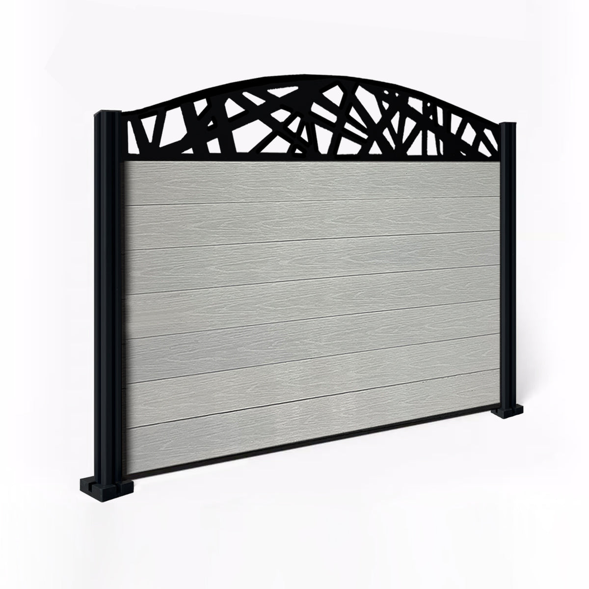 EasyComposite 4ft Composite Fence Panel & Aluminium Post Fitted Above Ground - Light Grey Boards & Laser Curved Topper Trellis