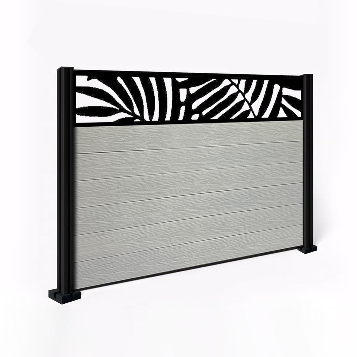 EasyComposite 6ft Composite Fence Panel & Aluminium Post Fitted Above Ground - Light Grey Boards & Leafy Topper Trellis