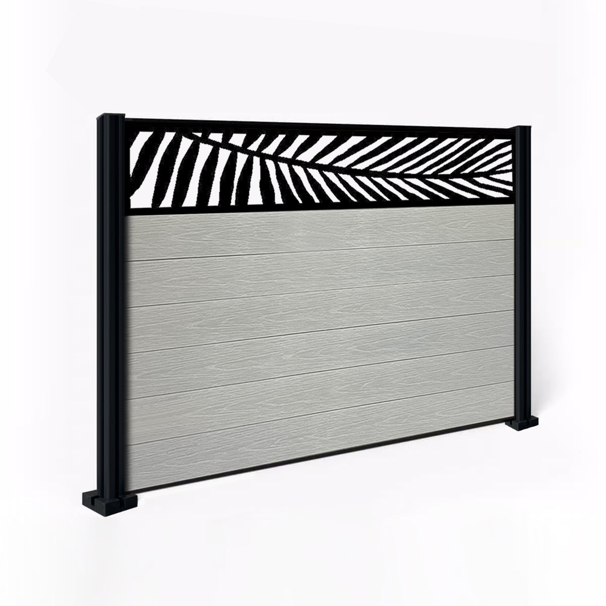 EasyComposite 4ft Composite Fence Panel & Aluminium Post Fitted Above Ground - Light Grey Boards & Palm Topper Trellis