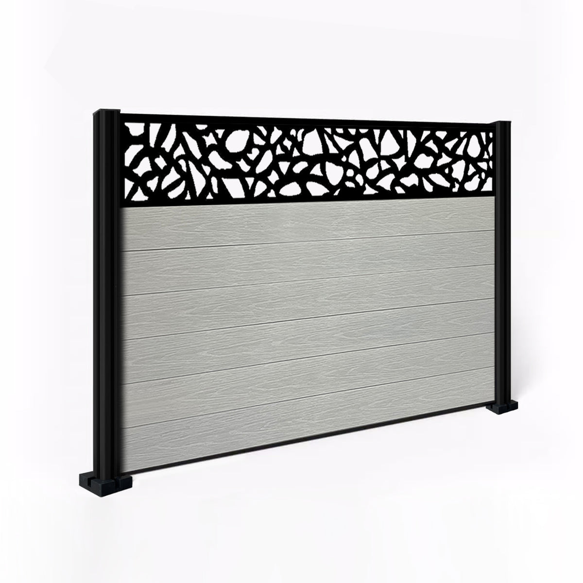 EasyComposite 4ft Composite Fence Panel & Aluminium Post Fitted Above Ground - Light Grey Boards & Pebble Topper Trellis