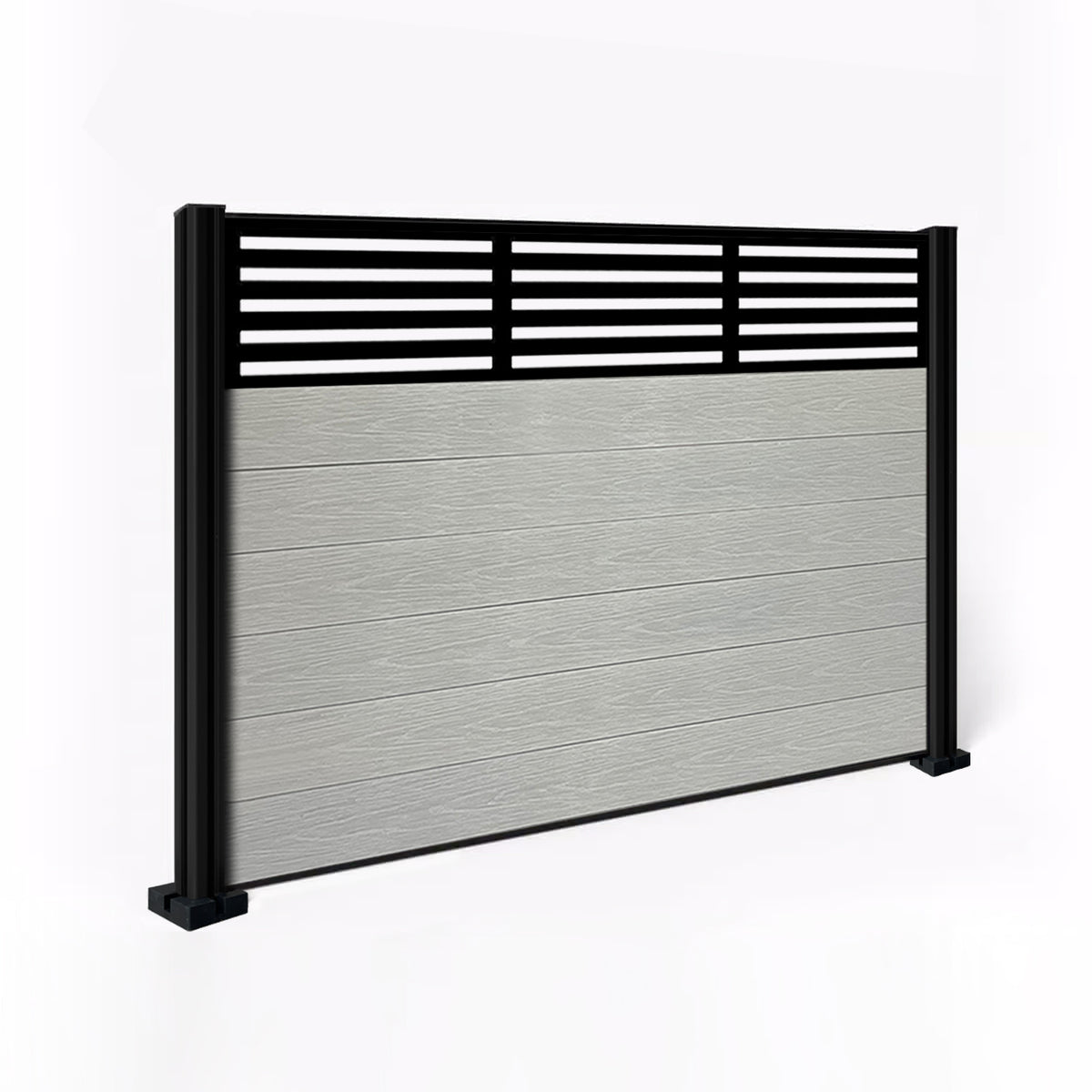 EasyComposite 4ft Composite Fence Panel & Aluminium Post Fitted Above Ground - Light Grey Boards & Slat Topper Trellis