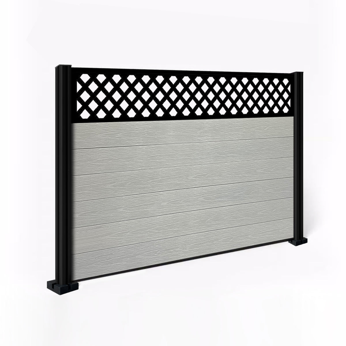 EasyComposite 4ft Composite Fence Panel & Aluminium Post Fitted Above Ground - Light Grey Boards & Wave Topper Trellis