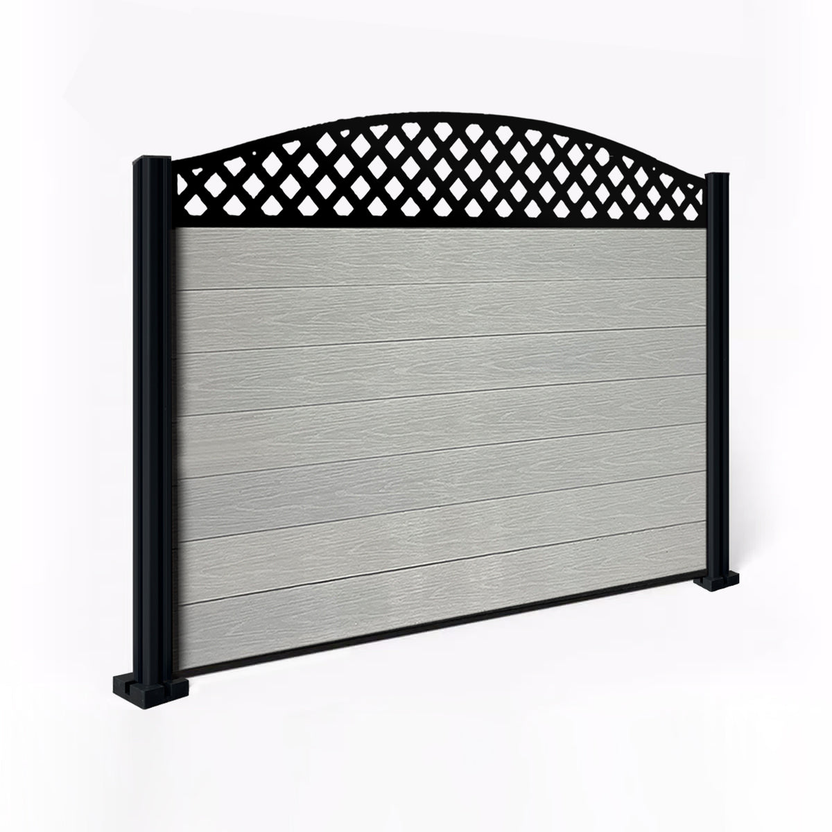 EasyComposite 4ft Composite Fence Panel & Aluminium Post Fitted Above Ground - Light Grey Boards & Wave curved Topper Trellis