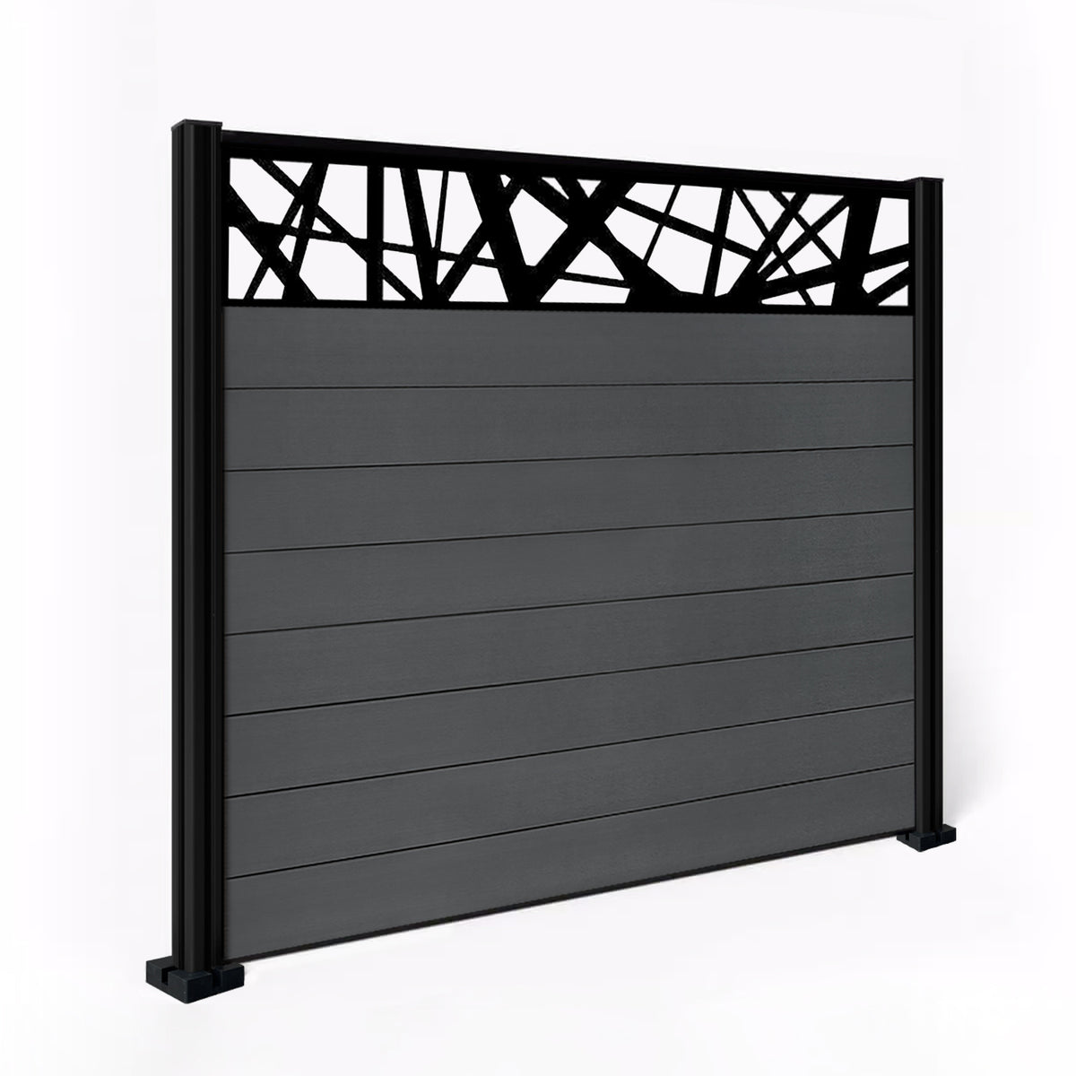 EasyComposite 5ft Composite Fence Panel & Aluminium Post Fitted Above Ground - Dark Grey RAL7016 Boards & Laser Topper Trellis