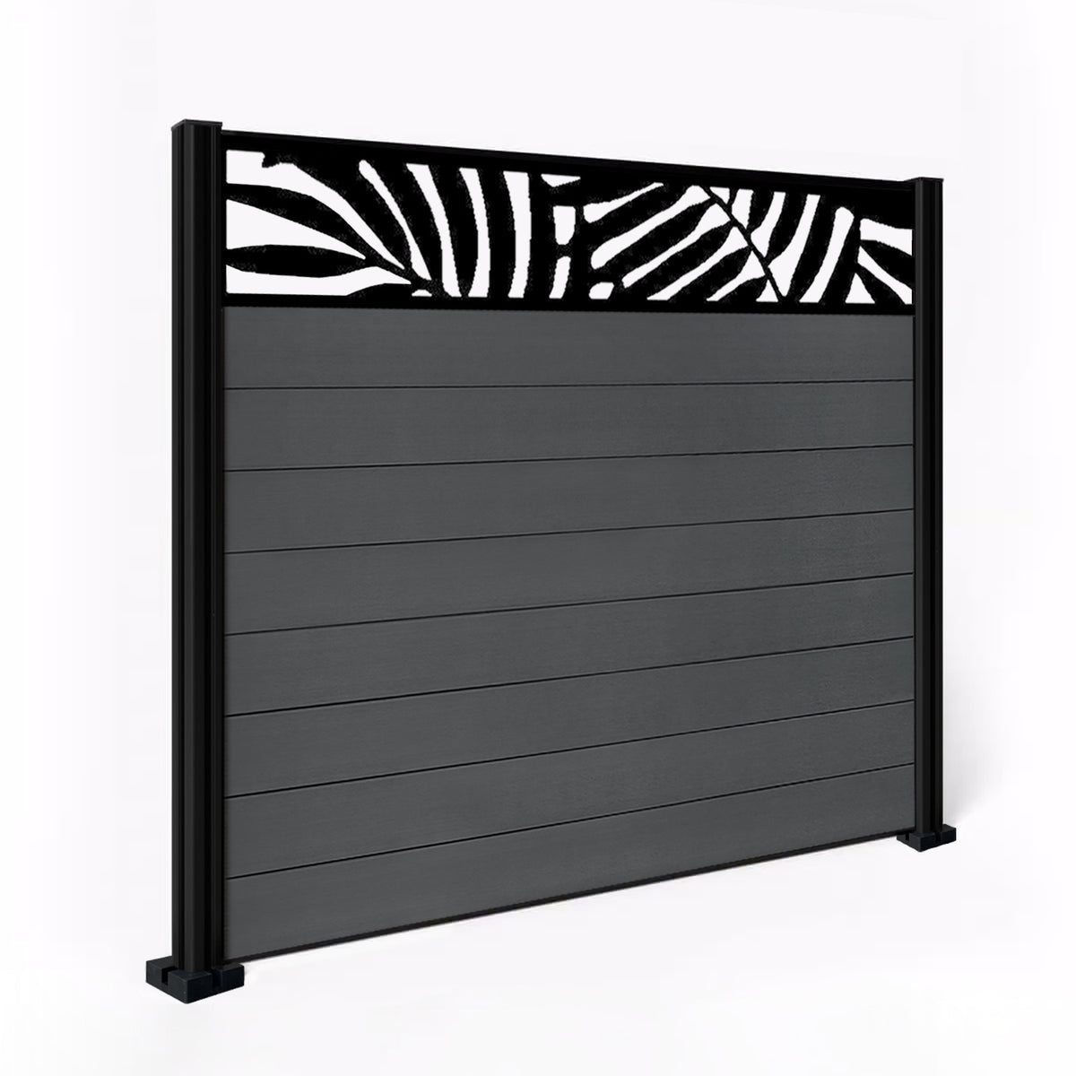 EasyComposite 2ft Composite Fence Panel & Aluminium Post Sunken in Ground - Dark Grey RAL7016 Boards & Leafy Topper Trellis