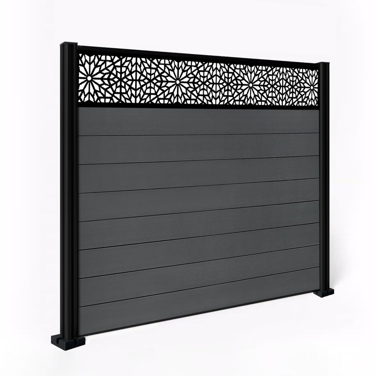 EasyComposite 6ft Composite Fence Panel & Aluminium Post Fitted Above Ground - Dark Grey RAL7016 Boards & Morocco Topper Trellis