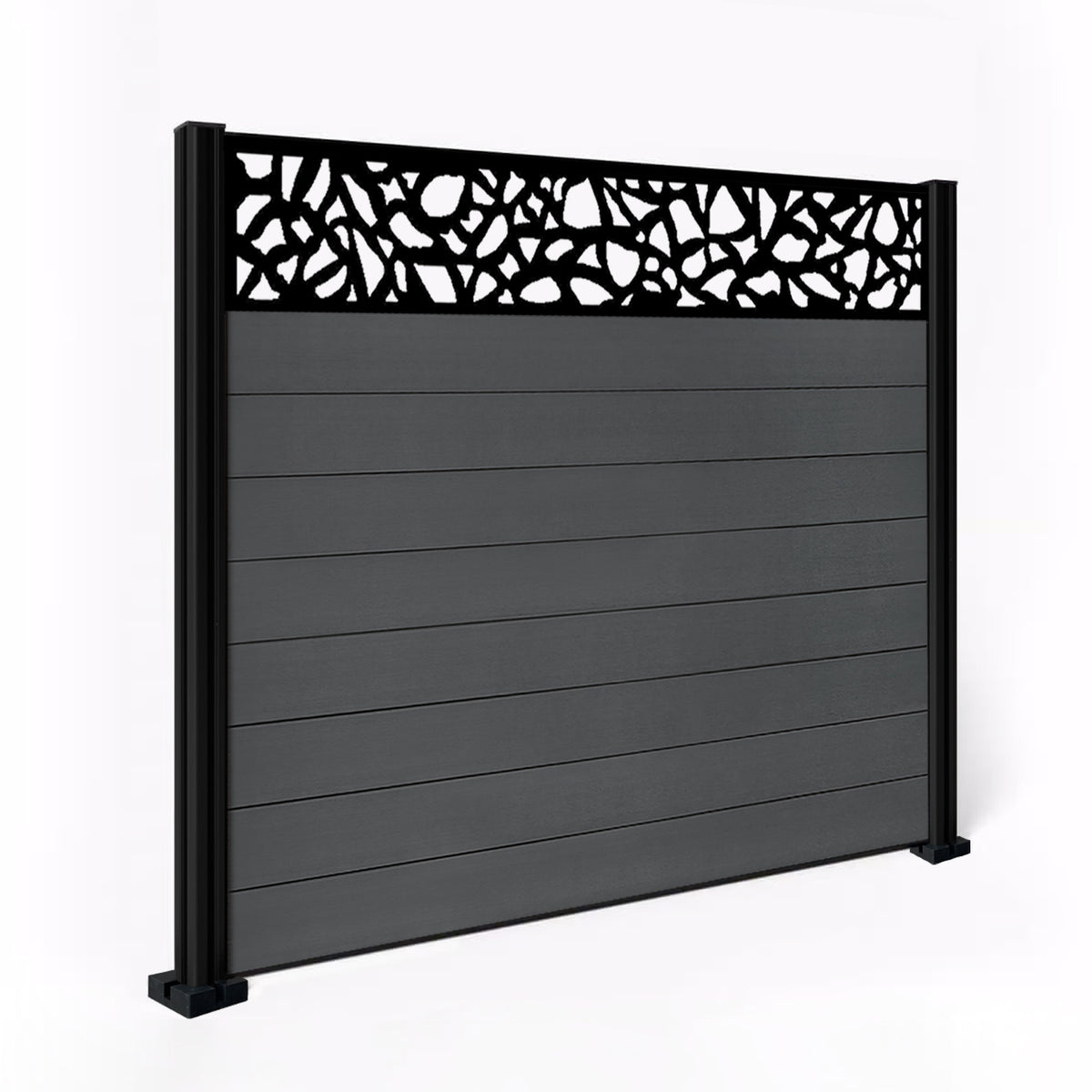EasyComposite 5ft Composite Fence Panel & Aluminium Post Fitted Above Ground - Dark Grey RAL7016 Boards & Pebble Topper Trellis