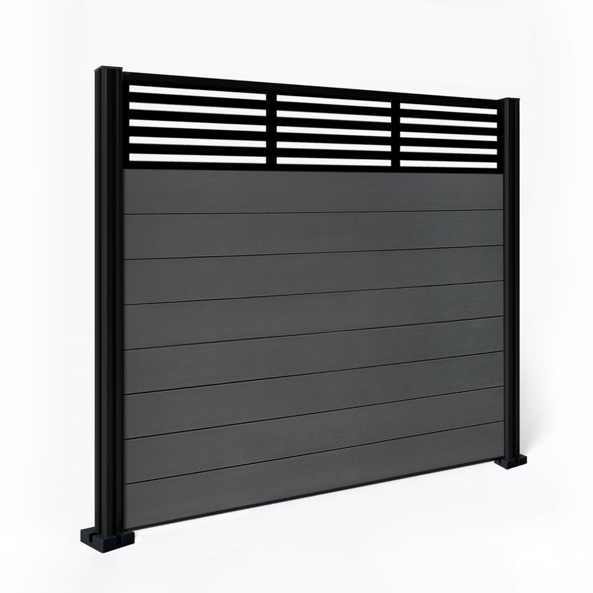 EasyComposite 5ft Composite Fence Panel & Aluminium Post Fitted Above Ground - Dark Grey RAL7016 Boards & Slat Topper Trellis