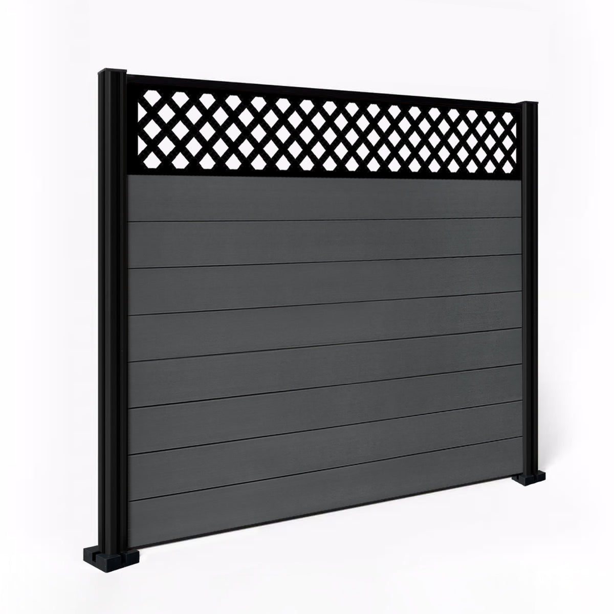 EasyComposite 5ft Composite Fence Panel & Aluminium Post Fitted Above Ground - Dark Grey RAL7016 Boards & Wave Topper Trellis