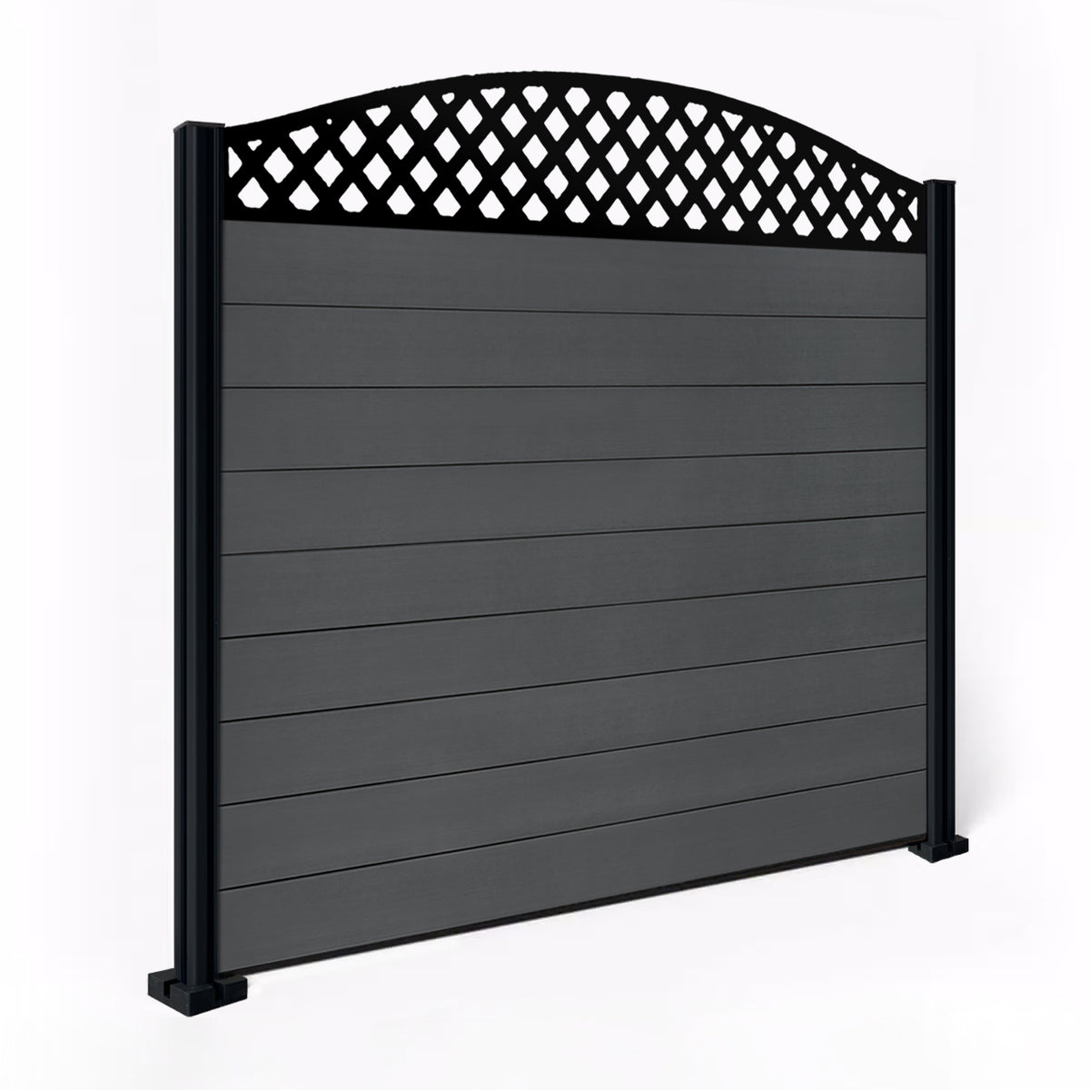 EasyComposite 5ft Composite Fence Panel & Aluminium Post Fitted Above Ground - Dark Grey Boards & Wave curved Topper Trellis