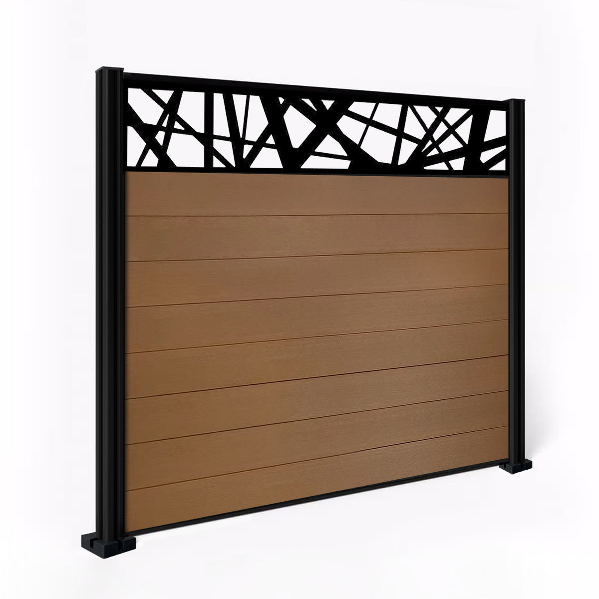 EasyComposite 5ft Composite Fence Panel & Aluminium Post Fitted Above Ground - Golden Teak Boards & Laser Topper Trellis