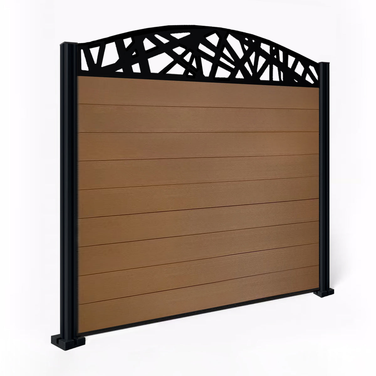 EasyComposite 5ft Composite Fence Panel & Aluminium Post Fitted Above Ground - Golden Teak Boards & Laser Curved Topper Trellis