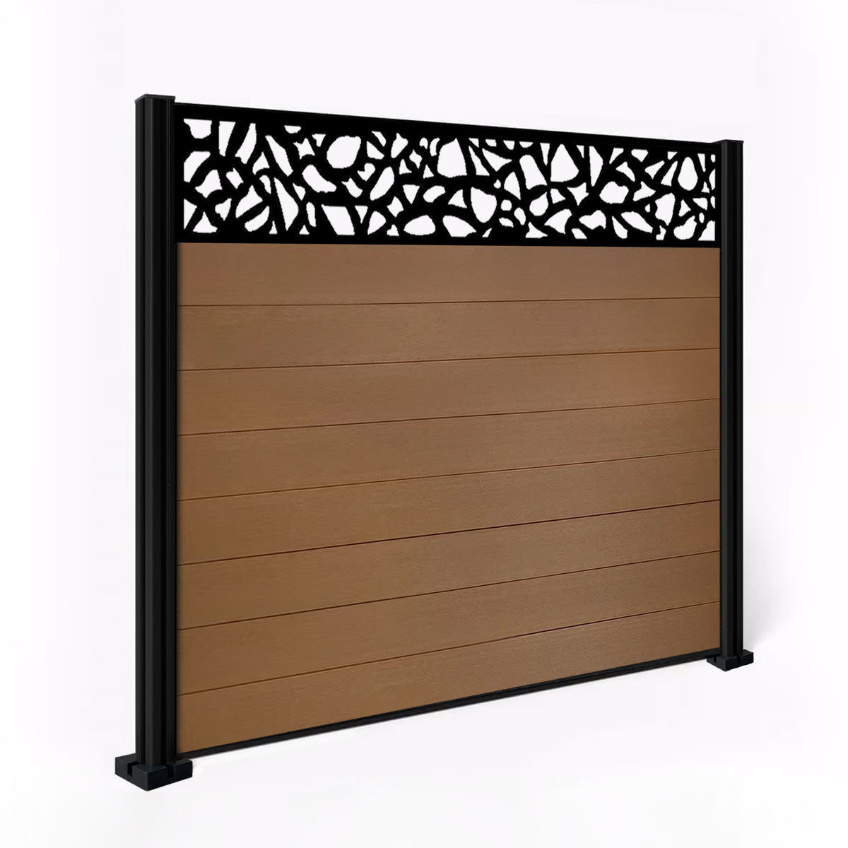 EasyComposite 5ft Composite Fence Panel & Aluminium Post Fitted Above Ground - Golden Teak Boards & Pebble Topper Trellis
