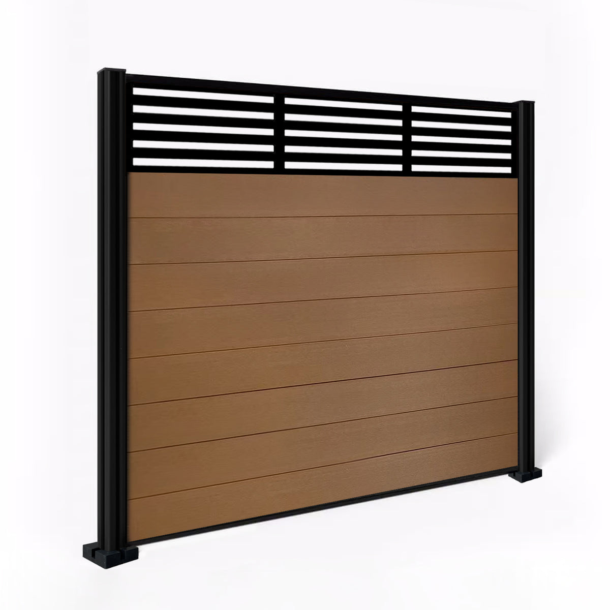 EasyComposite 5ft Composite Fence Panel & Aluminium Post Fitted Above Ground - Golden Teak Boards & Slat Topper Trellis