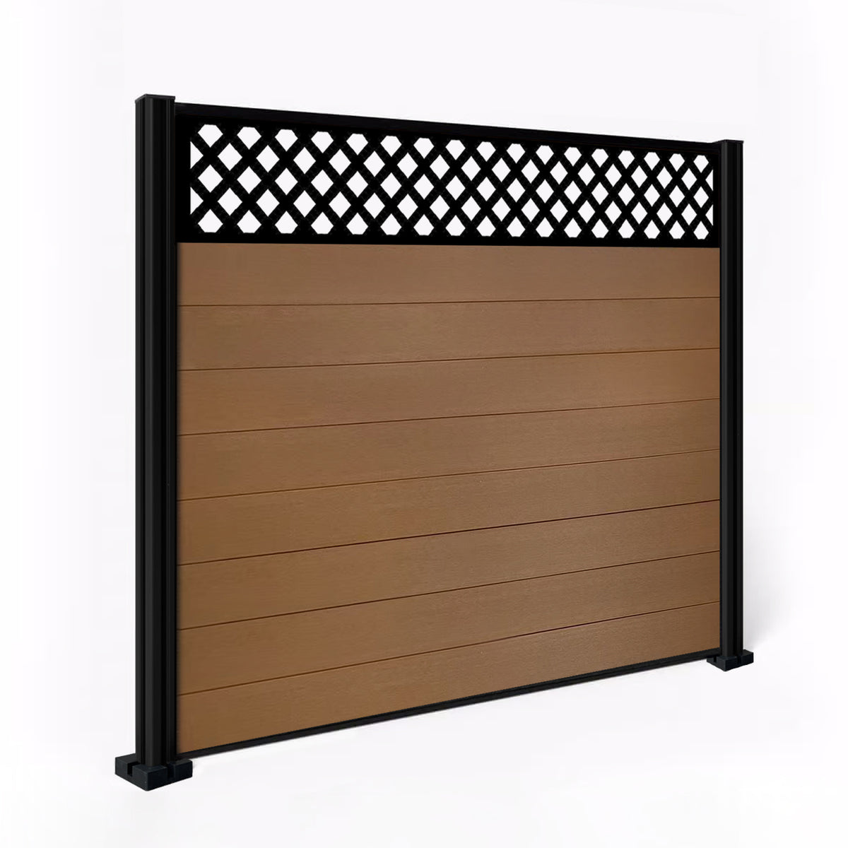 EasyComposite 5ft Composite Fence Panel & Aluminium Post Fitted Above Ground - Golden Teak Boards & Wave Topper Trellis