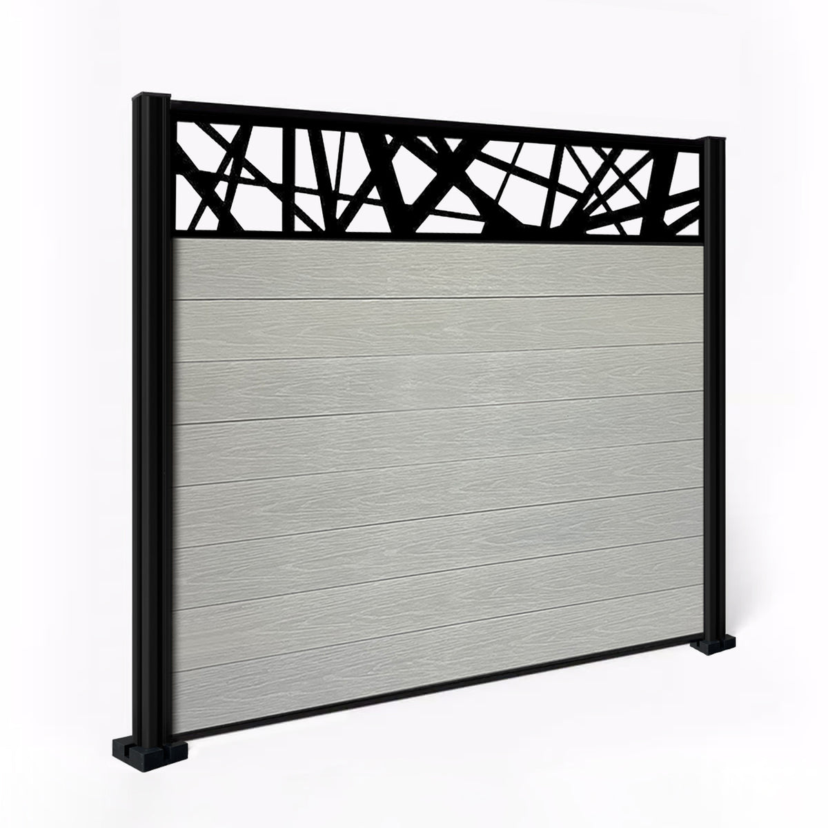 EasyComposite 5ft Composite Fence Panel & Aluminium Post Fitted Above Ground - Light Grey Boards & Laser Topper Trellis