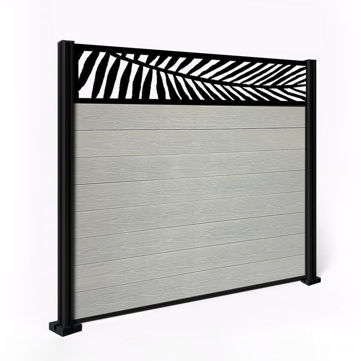 EasyComposite 5ft Composite Fence Panel & Aluminium Post Fitted Above Ground - Light Grey Boards & Palm Topper Trellis