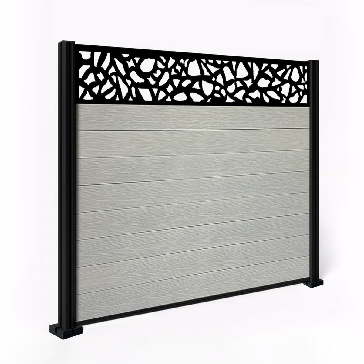 EasyComposite 5ft Composite Fence Panel & Aluminium Post Fitted Above Ground - Light Grey Boards & Pebble Topper Trellis