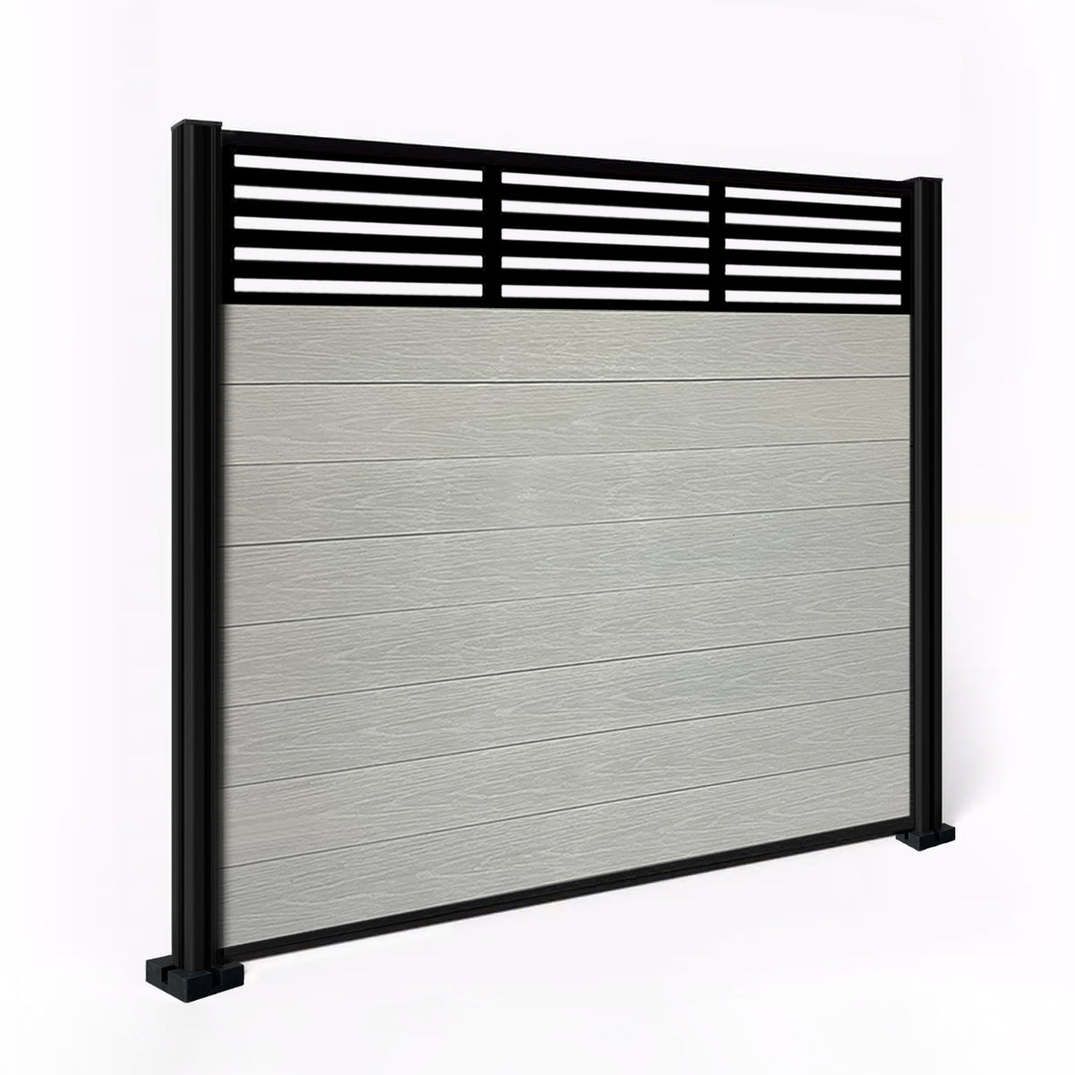 EasyComposite 5ft Composite Fence Panel & Aluminium Post Fitted Above Ground - Light Grey Boards & Slat Topper Trellis