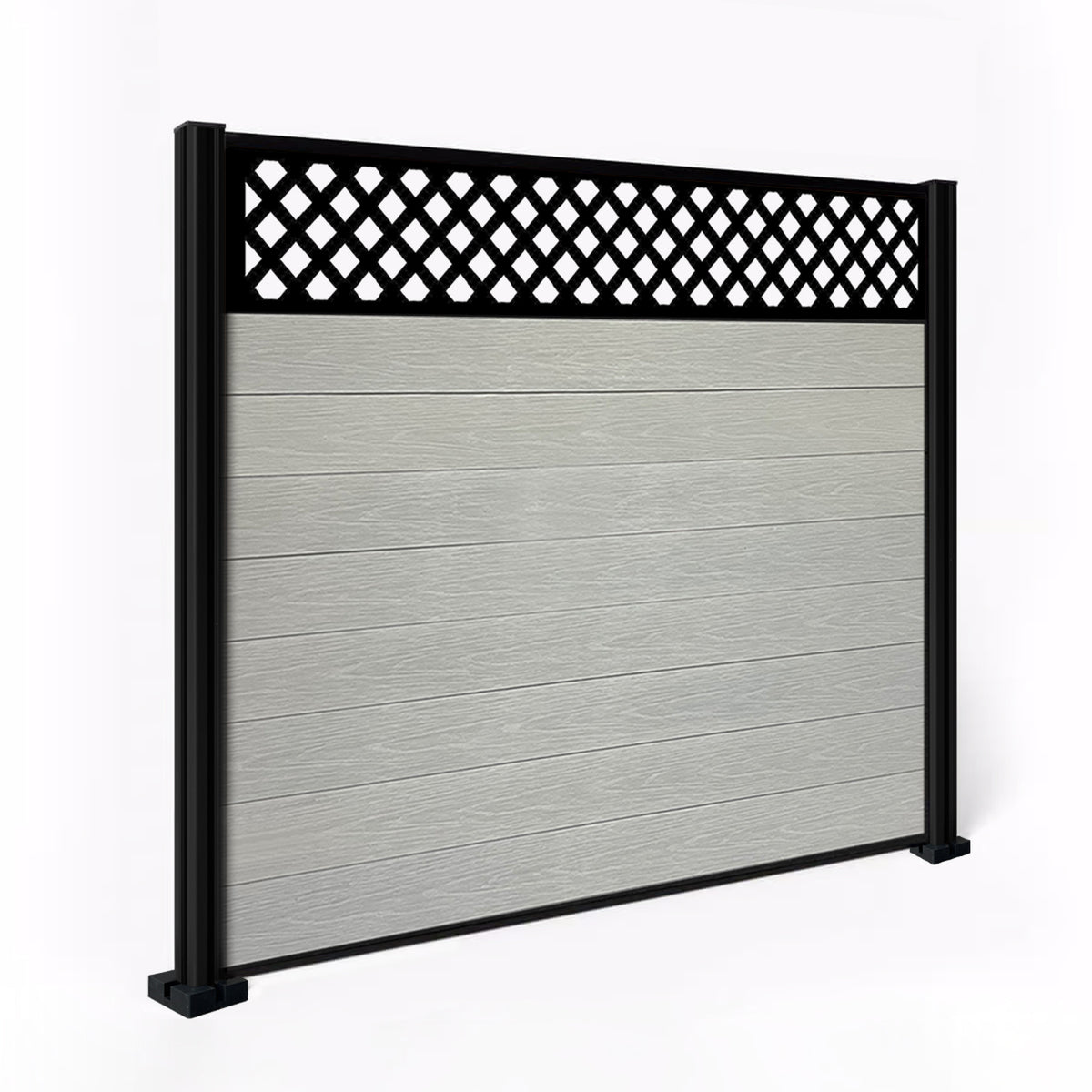EasyComposite 5ft Composite Fence Panel & Aluminium Post Fitted Above Ground - Light Grey Boards & Wave Topper Trellis