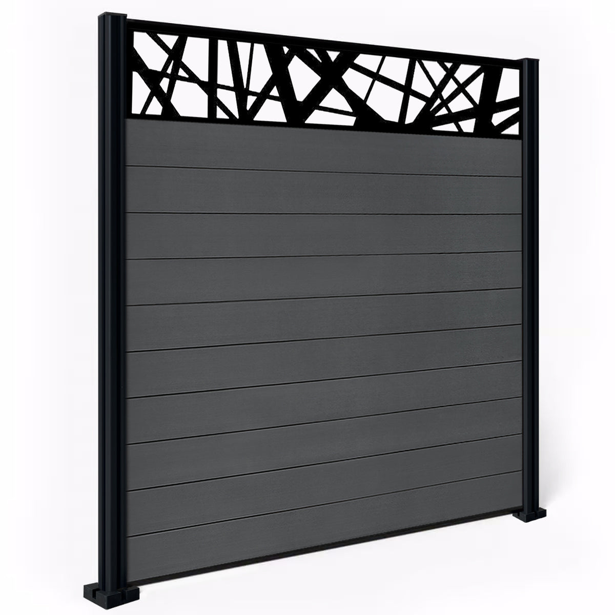 EasyComposite 6ft Composite Fence Panel & Aluminium Post Fitted Above Ground - Dark Grey RAL7016 Boards & Laser Topper Trellis
