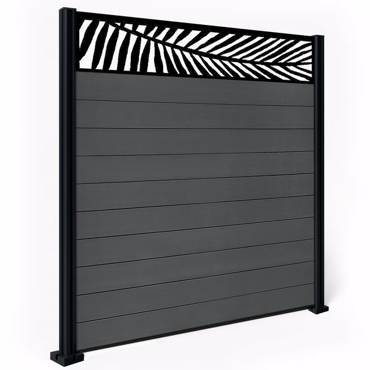 EasyComposite 6ft Composite Fence Panel & Aluminium Post Fitted Above Ground - Dark Grey RAL7016 Boards & Palm Topper Trellis