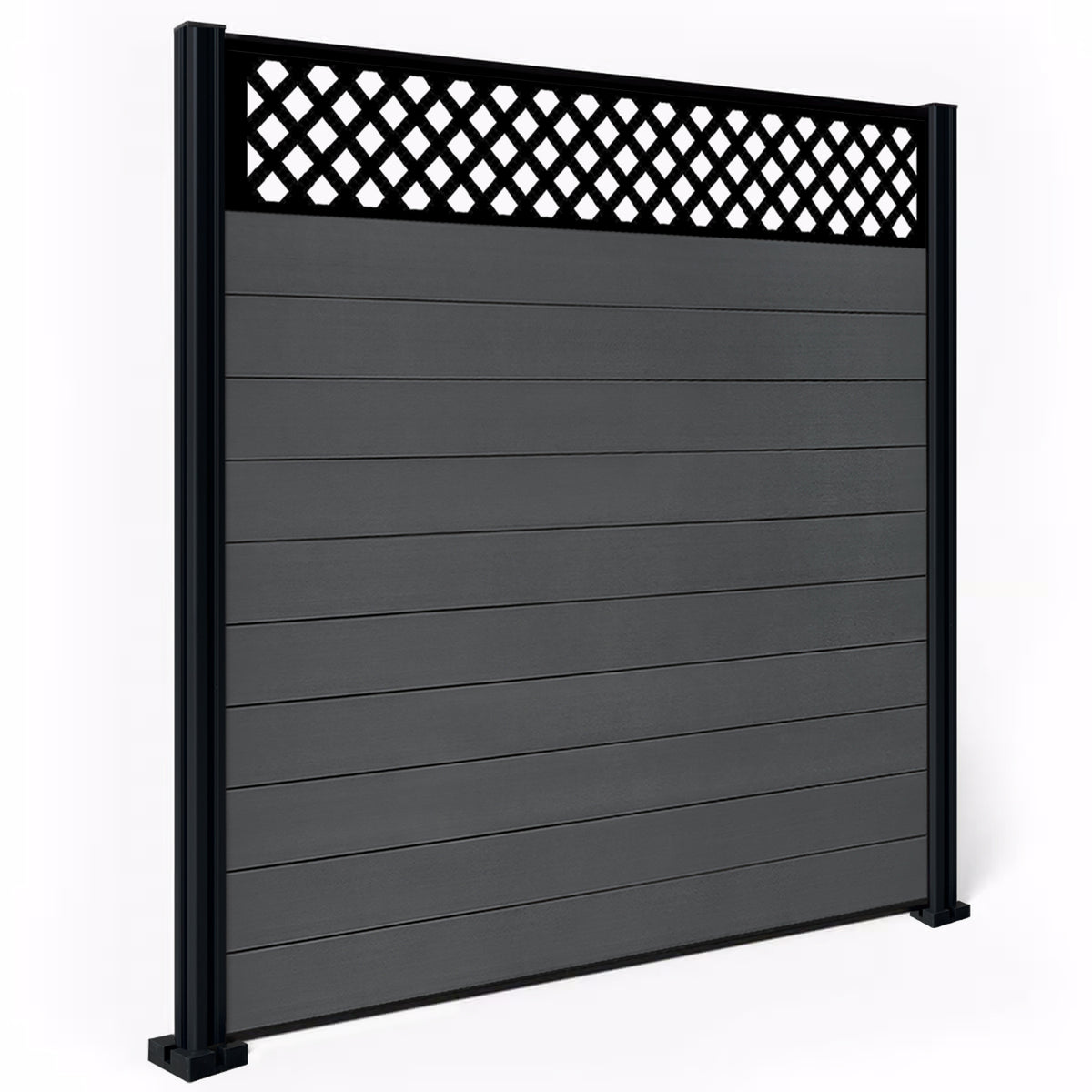 EasyComposite 6ft Composite Fence Panel & Aluminium Post Fitted Above Ground - Dark Grey RAL7016 Boards & Wave Topper Trellis