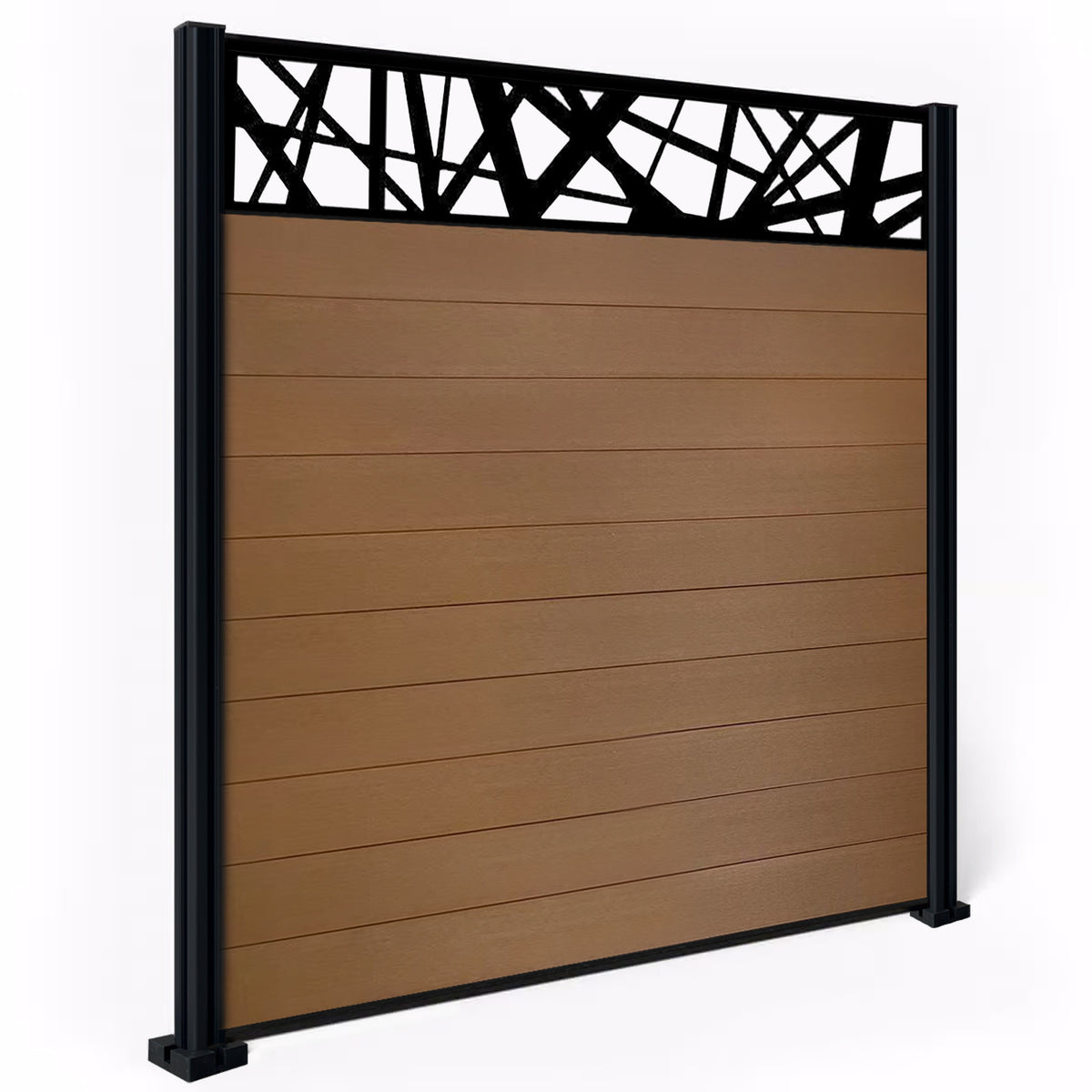 EasyComposite 6ft Composite Fence Panel & Aluminium Post Fitted Above Ground - Golden Teak Boards & Laser Topper Trellis