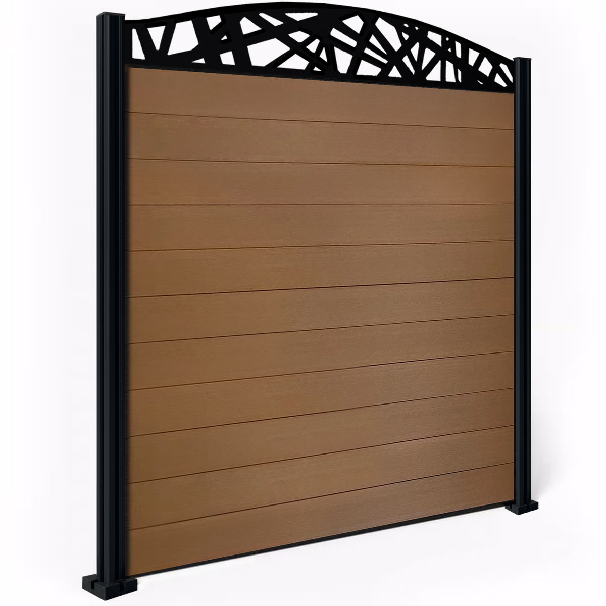 EasyComposite 6ft Composite Fence Panel & Aluminium Post Fitted Above Ground - Golden Teak Boards & Laser Curved Topper Trellis