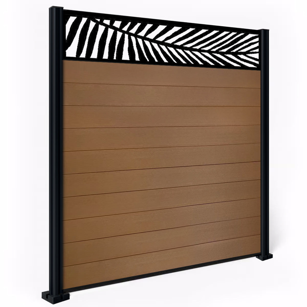 EasyComposite 6ft Composite Fence Panel & Aluminium Post Fitted Above Ground - Golden Teak Boards & Palm Topper Trellis