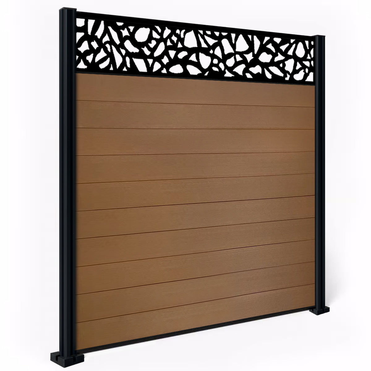 EasyComposite 6ft Composite Fence Panel & Aluminium Post Fitted Above Ground - Golden Teak Boards & Pebble Topper Trellis