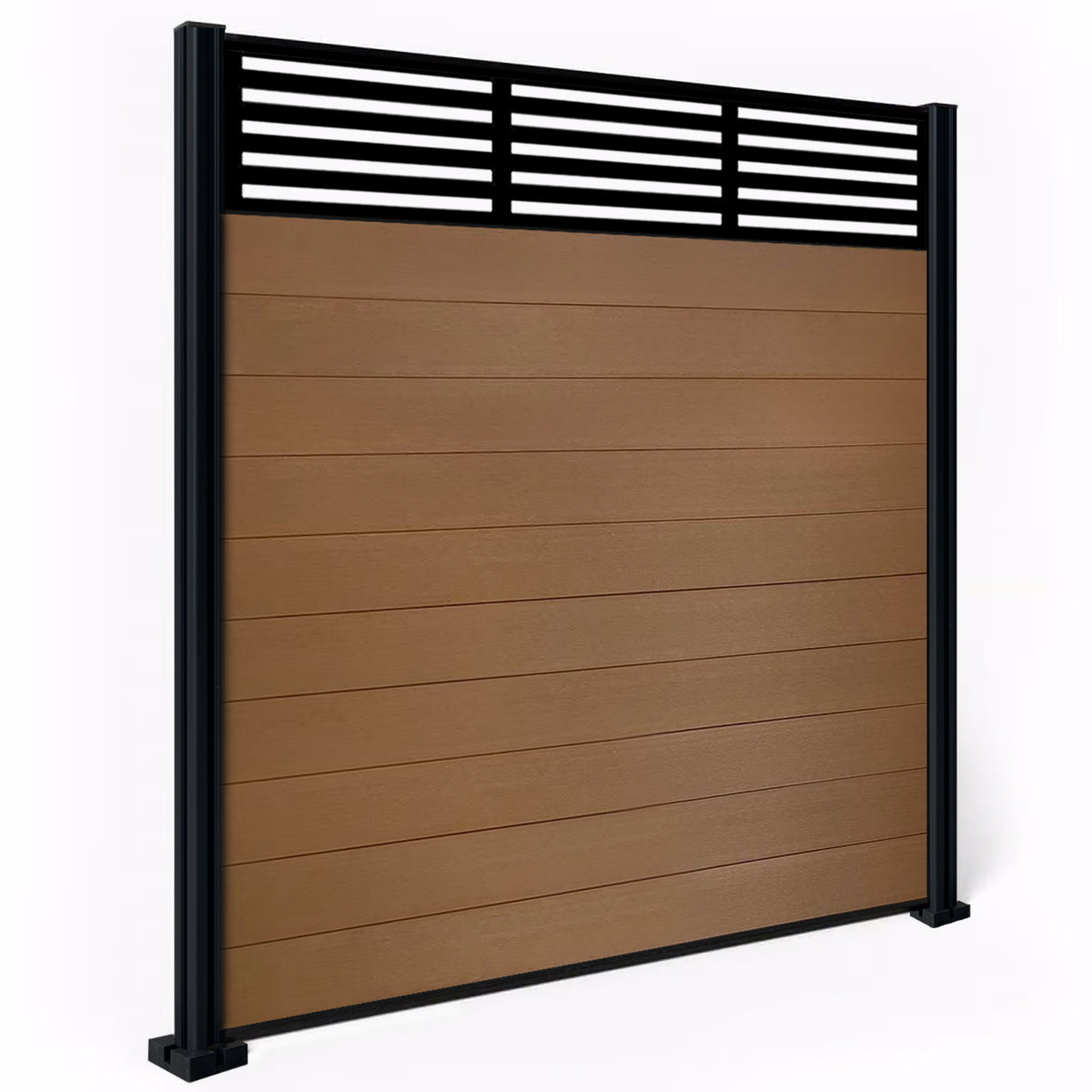 EasyComposite 6ft Composite Fence Panel & Aluminium Post Fitted Above Ground - Golden Teak Boards & Slat Topper Trellis