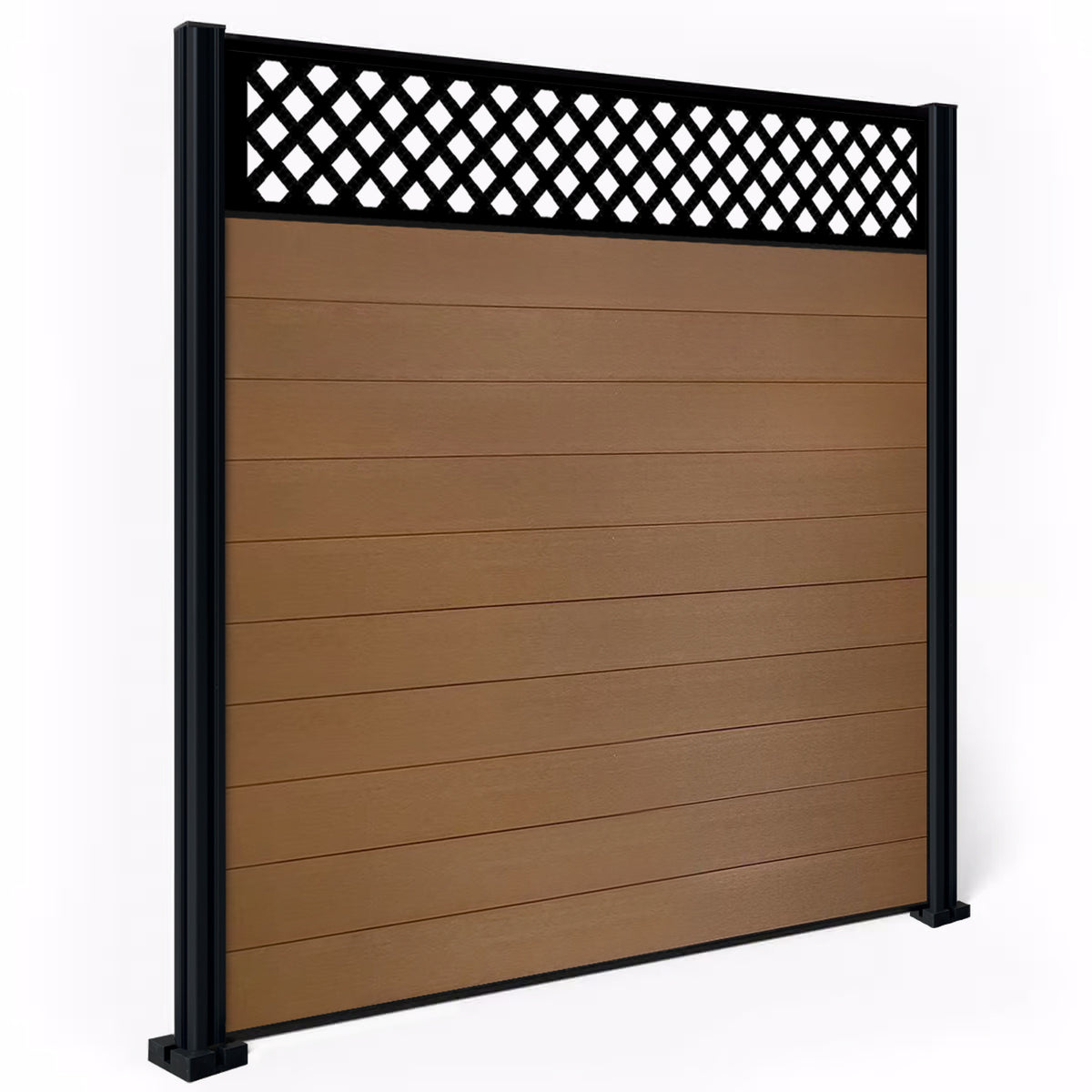 EasyComposite 6ft Composite Fence Panel & Aluminium Post Fitted Above Ground - Golden Teak Boards & Wave Topper Trellis