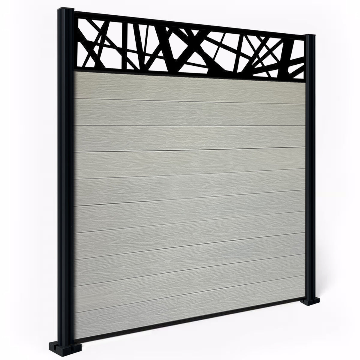 EasyComposite 6ft Composite Fence Panel & Aluminium Post Fitted Above Ground - Light Grey Boards & Laser Topper Trellis
