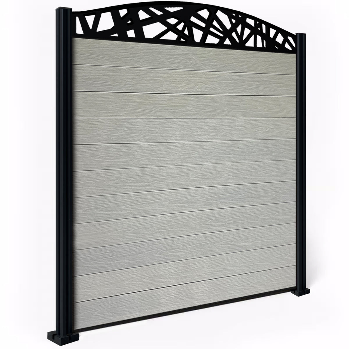 EasyComposite 6ft Composite Fence Panel & Aluminium Post Fitted Above Ground - Light Grey Boards & Laser Curved Topper Trellis