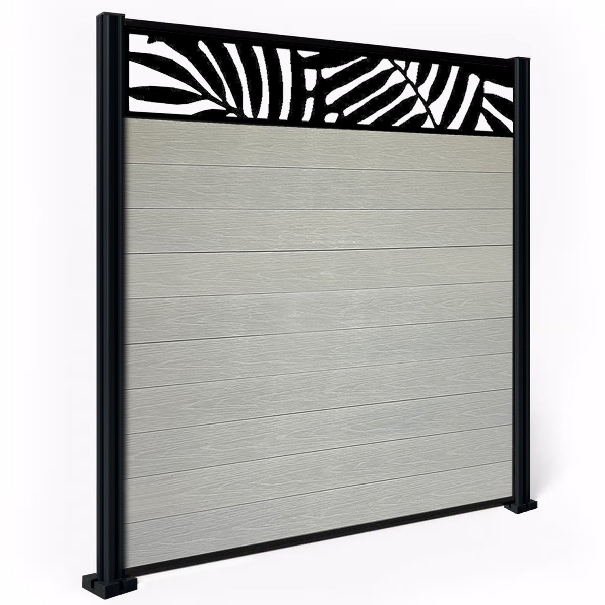 EasyComposite 3ft Composite Fence Panel & Aluminium Post Sunken in Ground - Light Grey Boards & Leafy Topper Trellis