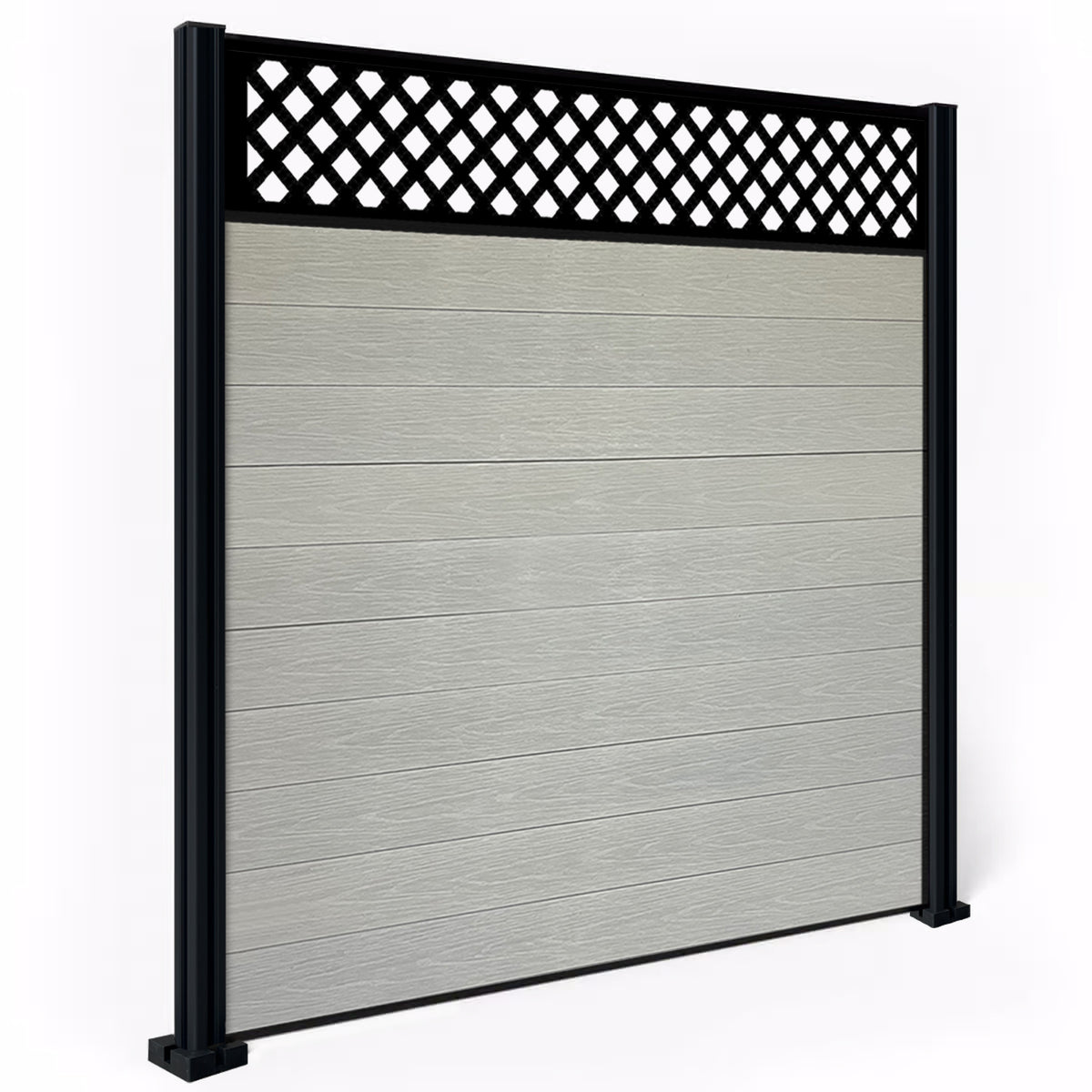 EasyComposite 6ft Composite Fence Panel & Aluminium Post Fitted Above Ground - Light Grey Boards & Wave Topper Trellis