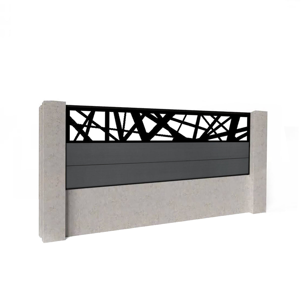 EasyComposite 2ft Composite Fence Panel Into Existing Concrete Posts - Dark Grey RAL7016 Boards & Laser Topper Trellis
