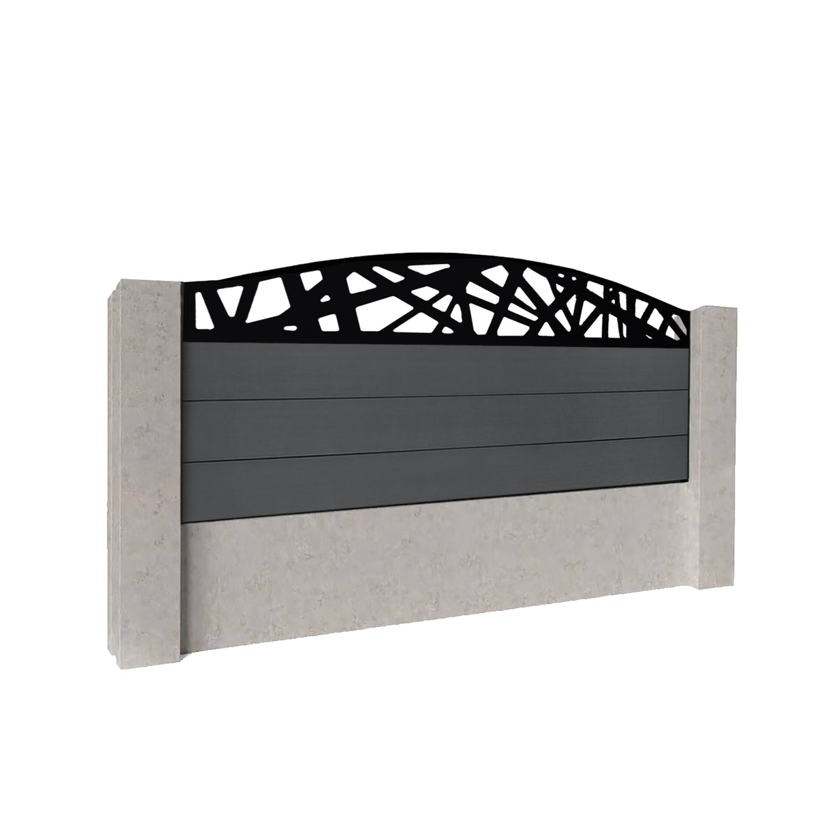 EasyComposite 2ft Composite Fence Panel Into Existing Concrete Posts - Dark Grey RAL7016 Boards & Laser Curved Topper Trellis