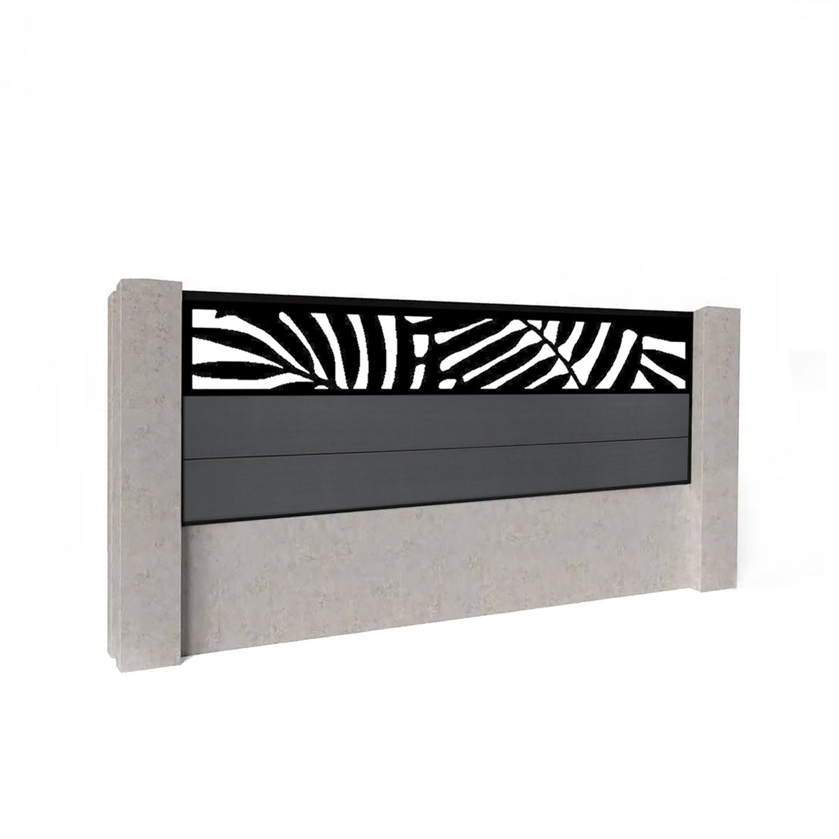 EasyComposite 4ft Composite Fence Panel Into Existing Concrete Posts - Dark Grey RAL7016 Boards & Leafy Topper Trellis