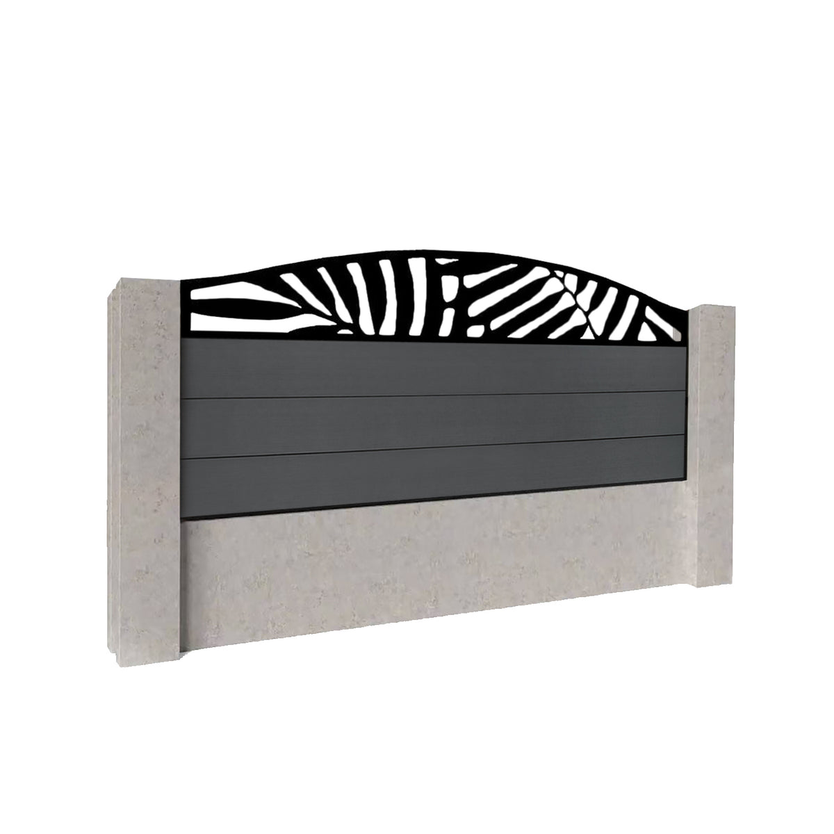 EasyComposite 2ft Composite Fence Panel Into Existing Concrete Posts - Dark Grey RAL7016 Boards & Leafy Curved Topper Trellis