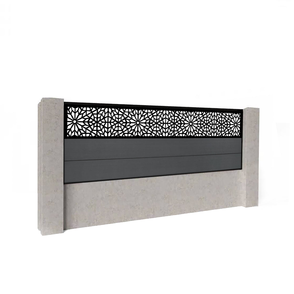 EasyComposite 3ft Composite Fence Panel Into Existing Concrete Posts - Dark Grey RAL7016 Boards & Morocco Topper Trellis