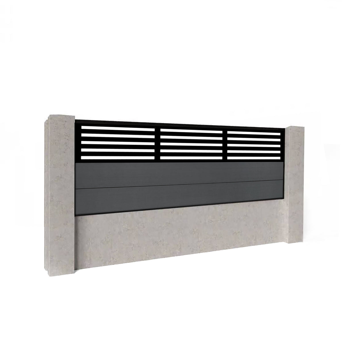 EasyComposite 2ft Composite Fence Panel Into Existing Concrete Posts - Dark Grey RAL7016 Boards & Slat Topper Trellis