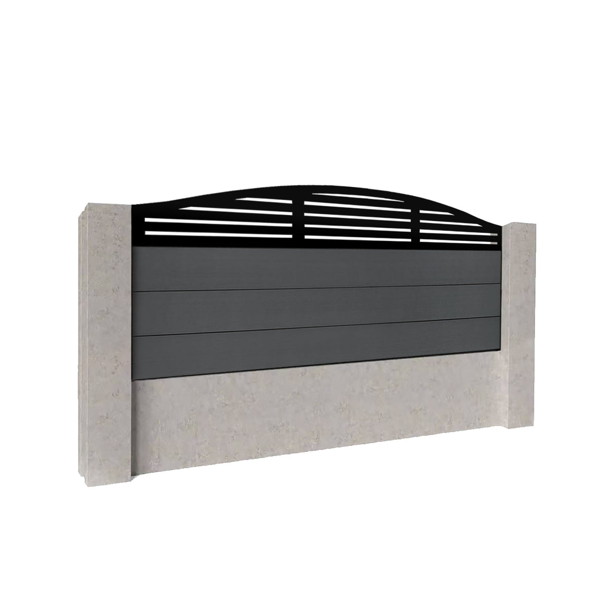 EasyComposite 2ft Composite Fence Panel Into Existing Concrete Posts - Dark Grey RAL7016 Boards & Slat Curved Topper Trellis