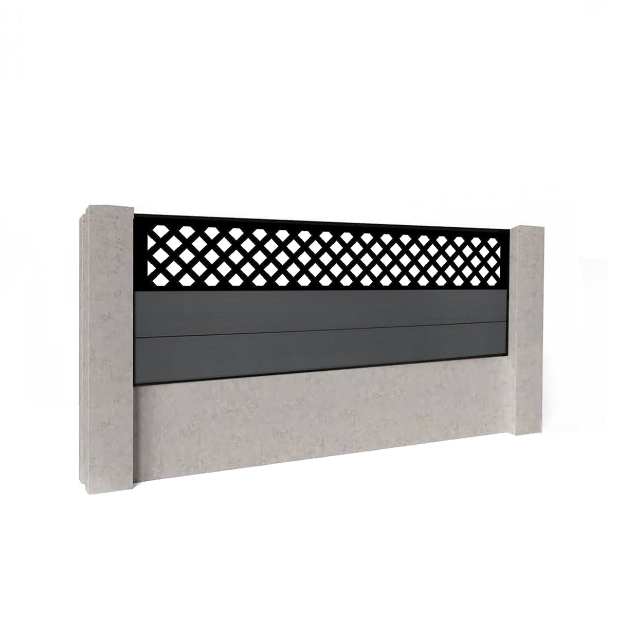 EasyComposite 2ft Composite Fence Panel Into Existing Concrete Posts - Dark Grey RAL7016 Boards & Wave Topper Trellis