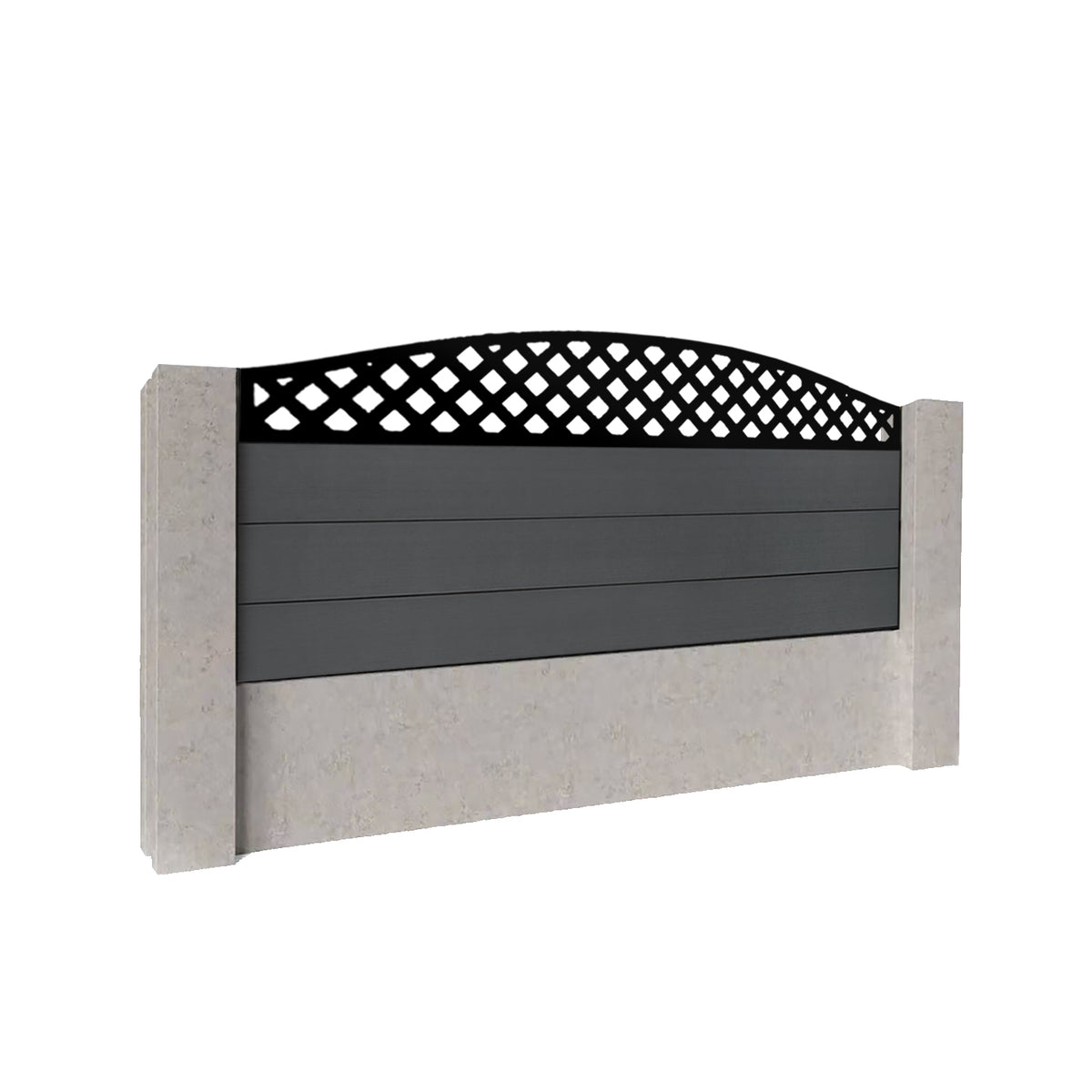 EasyComposite 2ft Composite Fence Panel Into Existing Concrete Posts - Dark Grey RAL7016 Boards & Wave curved Topper Trellis