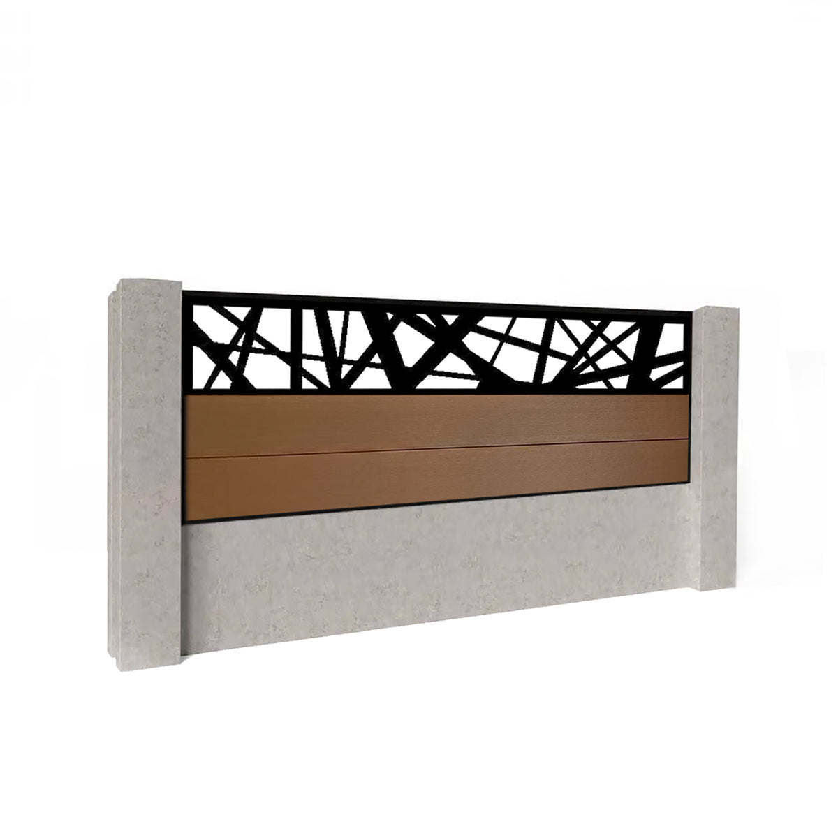 EasyComposite 2ft Composite Fence Panel Into Existing Concrete Posts - Golden Teak Boards & Laser Topper Trellis